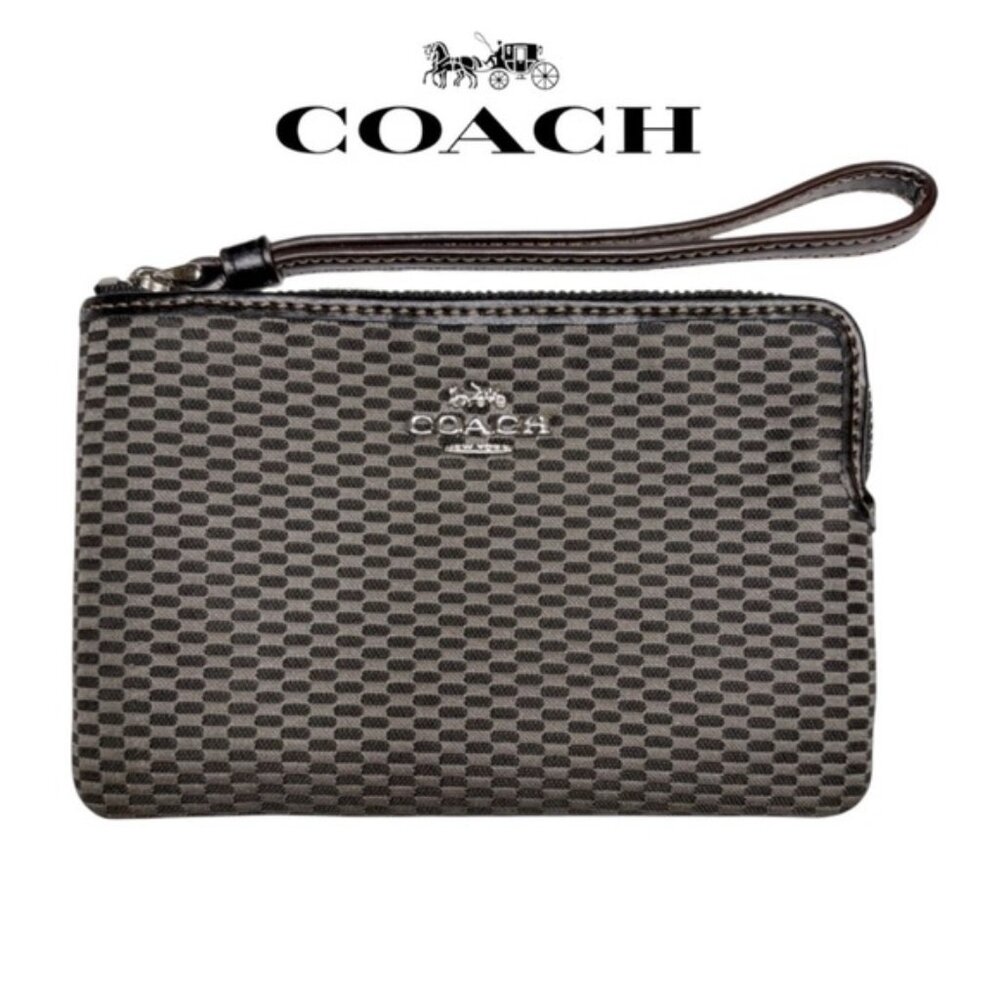 COACH Legacy Jacquard Corner Zip Small Wristlet Milk Black (F13311)(EUC)